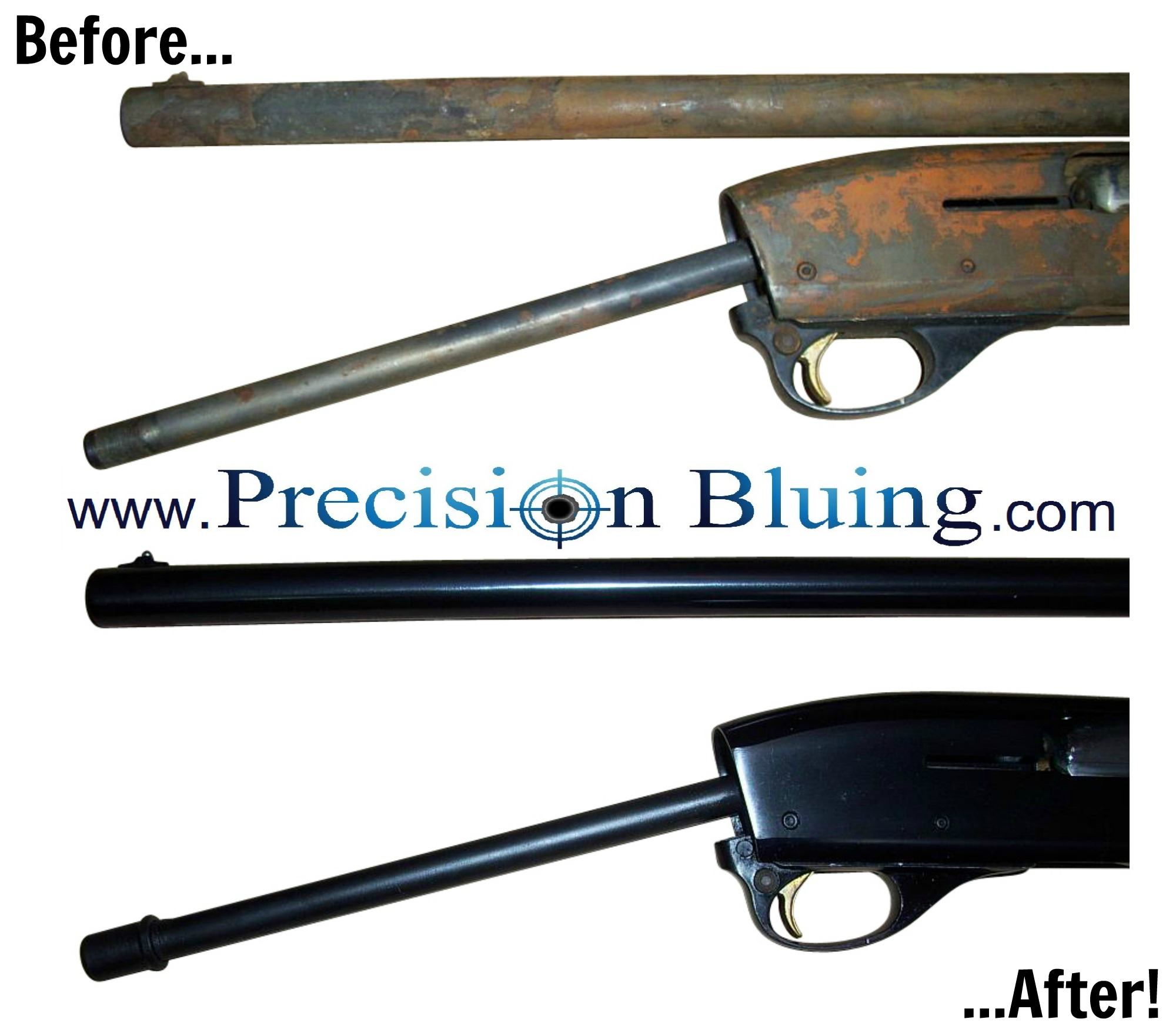 Before & After Images of Custom Gun Bluing, Gun Metal Refinishing